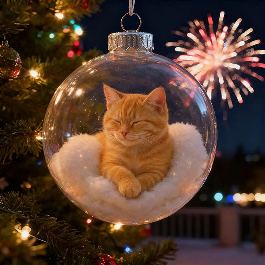 Cute Cat Christmas Glass Ornament 3D Kitten Hanging Bauble Christmas Tree Decoration Festive Home Decor Gift For Cat Lovers FurryZone