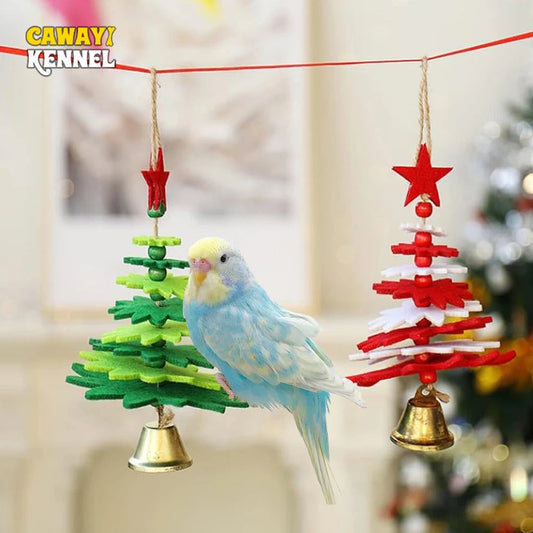 Cute Felt Christmas Tree-shaped Bird Hanging Toy with Bell for Parrots and Small Animals FurryZone