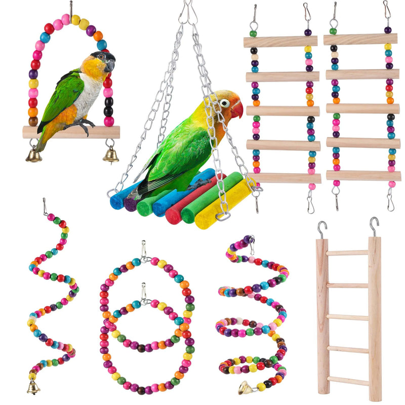 Bird Toys Set Swing Chewing Training Toys Small Parrot Hanging Hammock Parrot Cage Bell Perch Toys with Ladder Pet Supplies 1pc - FurryZone