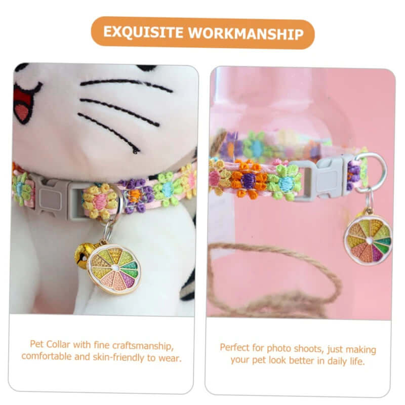 Pet Collar With Bell Cartoon Footprint Colorful Dog Puppy Kitten Collar Adjustable Safety Bell Ring Necklace Pet Accessories FurryZone