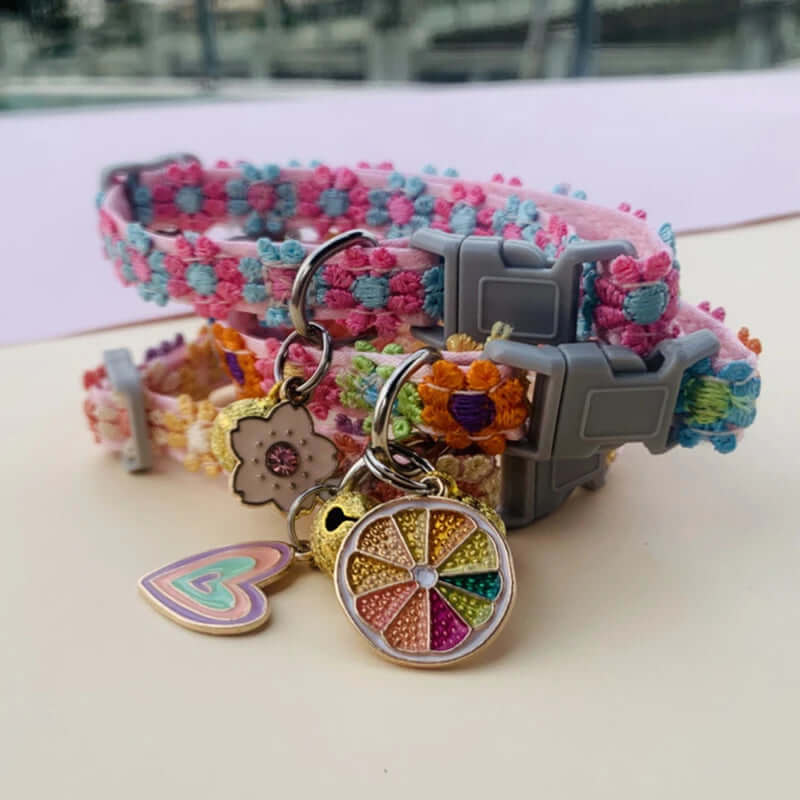 Pet Collar With Bell Cartoon Footprint Colorful Dog Puppy Kitten Collar Adjustable Safety Bell Ring Necklace Pet Accessories FurryZone