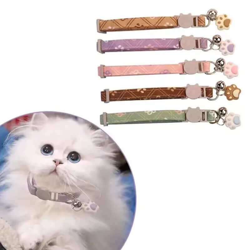 Pet Collar With Bell Cartoon Footprint Colorful Dog Puppy Kitten Collar Adjustable Safety Bell Ring Necklace Pet Accessories FurryZone