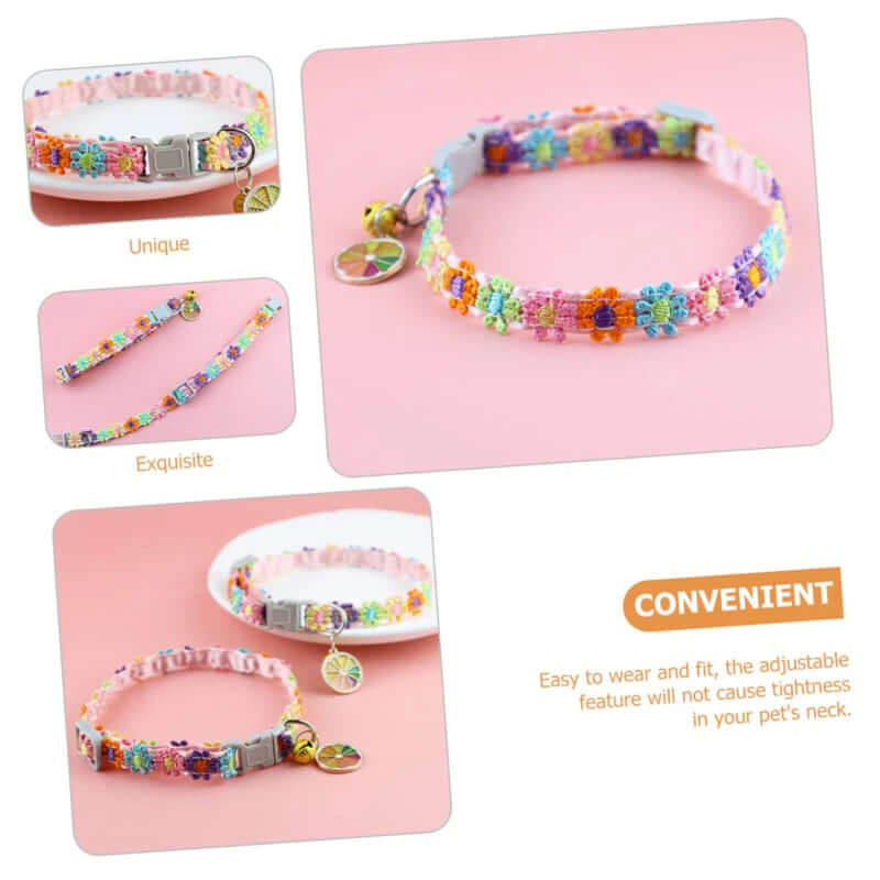 Pet Collar With Bell Cartoon Footprint Colorful Dog Puppy Kitten Collar Adjustable Safety Bell Ring Necklace Pet Accessories FurryZone