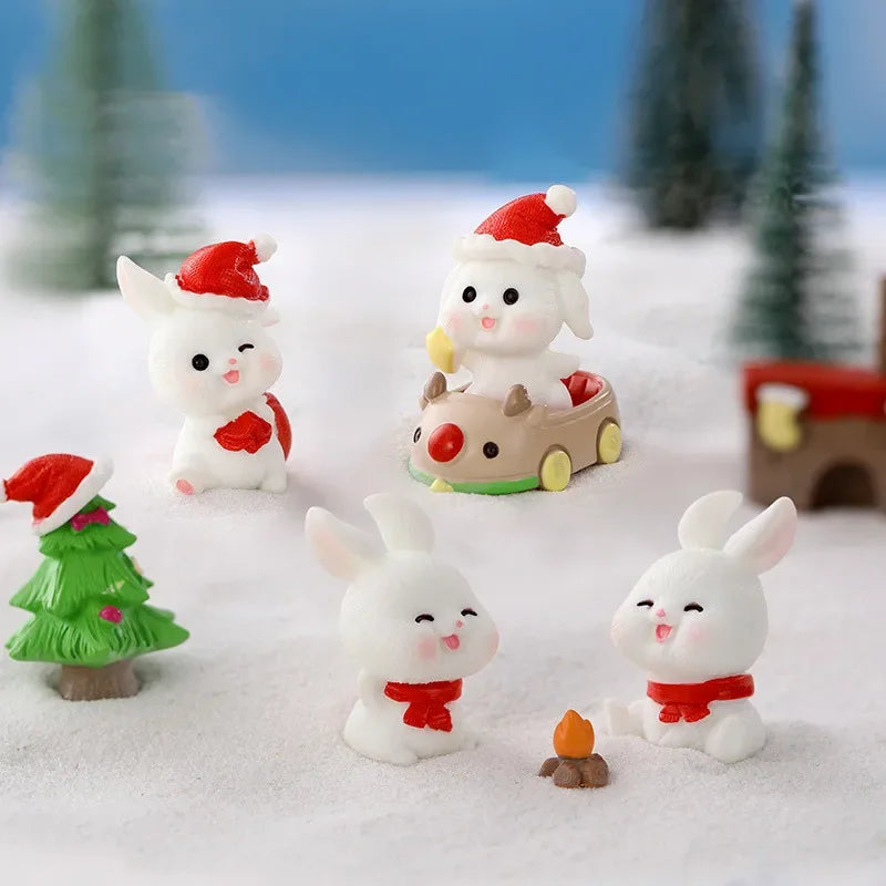 Cute Rabbit Miniature Figurines for Christmas and New Year Home Decor FurryZone