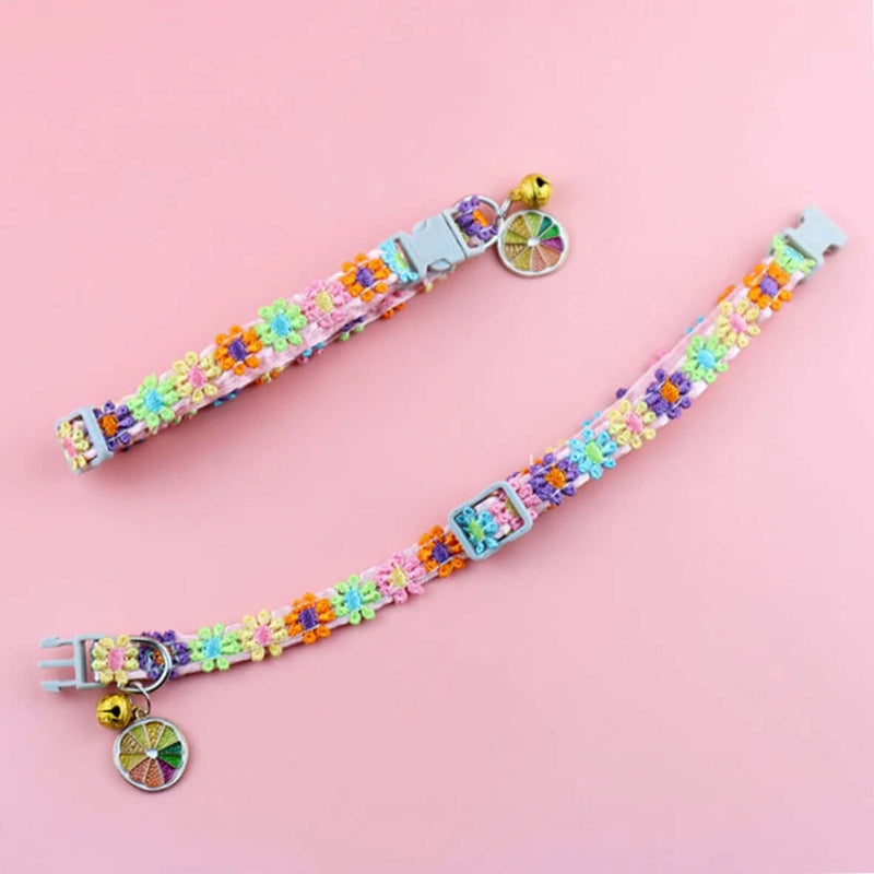 Pet Collar With Bell Cartoon Footprint Colorful Dog Puppy Kitten Collar Adjustable Safety Bell Ring Necklace Pet Accessories FurryZone