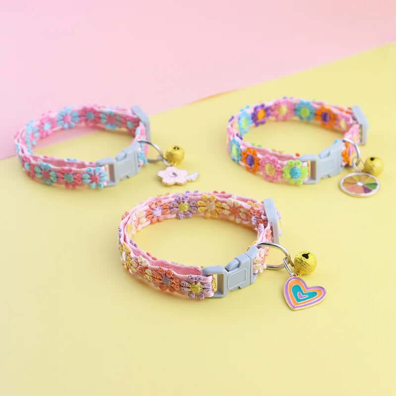 Pet Collar With Bell Cartoon Footprint Colorful Dog Puppy Kitten Collar Adjustable Safety Bell Ring Necklace Pet Accessories FurryZone
