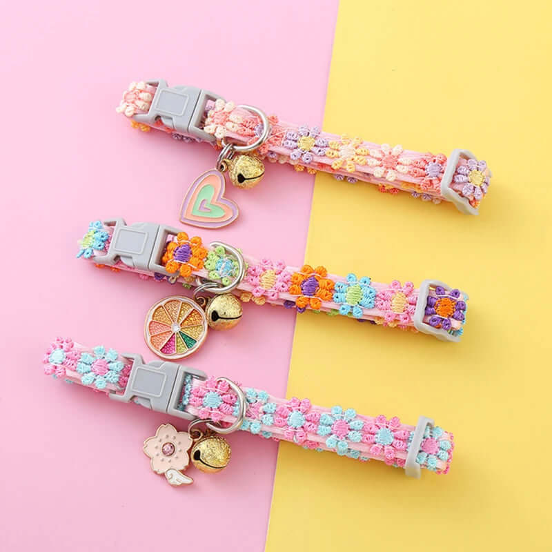 Pet Collar With Bell Cartoon Footprint Colorful Dog Puppy Kitten Collar Adjustable Safety Bell Ring Necklace Pet Accessories FurryZone
