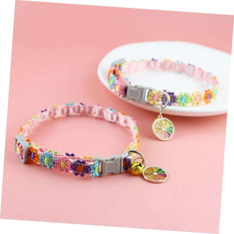 Pet Collar With Bell Cartoon Footprint Colorful Dog Puppy Kitten Collar Adjustable Safety Bell Ring Necklace Pet Accessories FurryZone