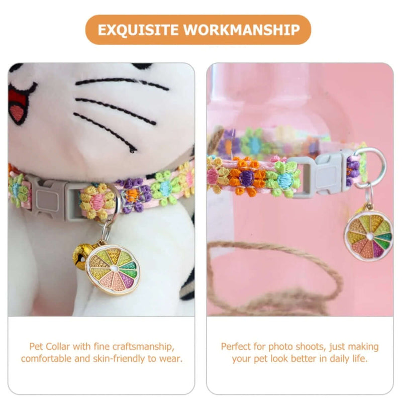 Pet Collar With Bell Cartoon Footprint Colorful Dog Puppy Kitten Collar Adjustable Safety Bell Ring Necklace Pet Accessories FurryZone