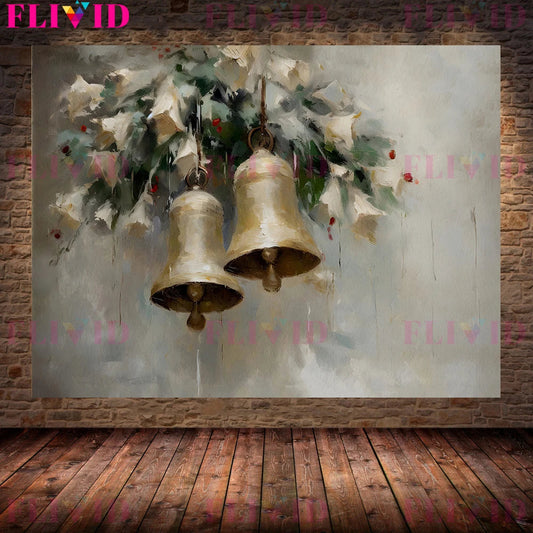 Christmas Tree Bird, Pinecone, Bells Vintage Wall Art Canvas Print for Farmhouse Winter Kitchen Decor FurryZone