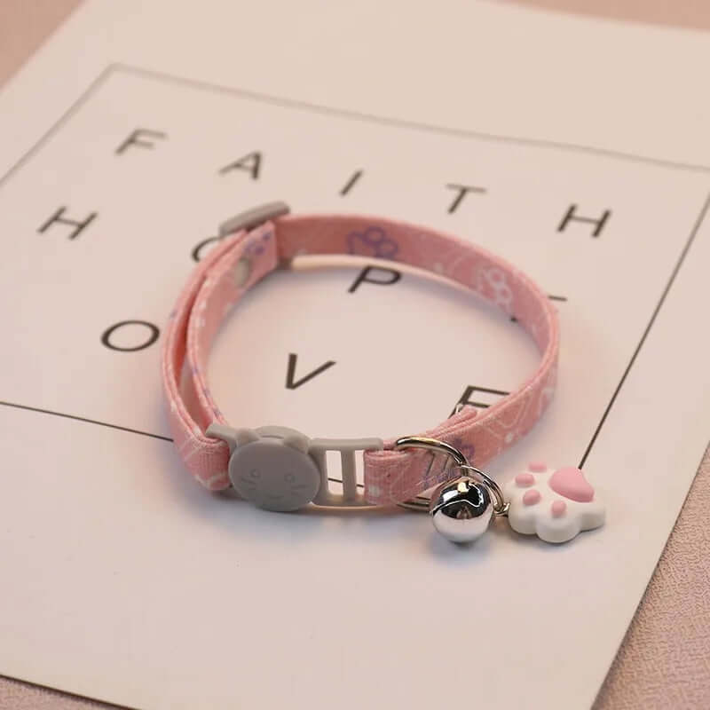 Pet Collar With Bell Cartoon Footprint Colorful Dog Puppy Kitten Collar Adjustable Safety Bell Ring Necklace Pet Accessories FurryZone
