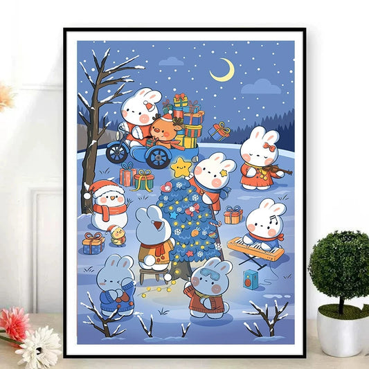 DIY Cross Stitch Complete Kit – Christmas Rabbit Embroidery for Home Decor FurryZone