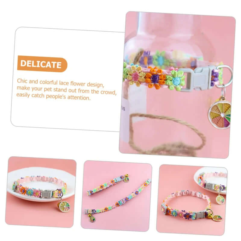 Pet Collar With Bell Cartoon Footprint Colorful Dog Puppy Kitten Collar Adjustable Safety Bell Ring Necklace Pet Accessories FurryZone