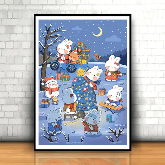 DIY Cross Stitch Complete Kit – Christmas Rabbit Embroidery for Home Decor FurryZone